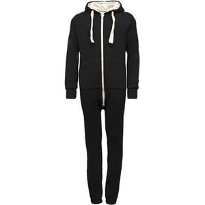 Joggingstof onesie - huispak joggingpak - zwart - maat 158