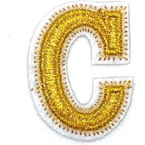 Alfabet Letter Strijk Embleem Patch Goud Wit Letter C / 3.5 cm / 4.5 cm