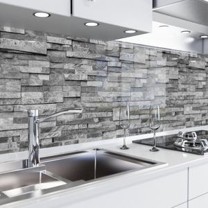Keuken achterwand zelfklevend – Glaslook – Spatscherm keuken – Verstevigde PET folie – Spatwand fornuis – Muurbeschermer – 0,80 mm - Steenwand - 500 cm x 60 cm