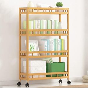 Keukenwagen op Wielen - Opbergwagen met 4 Niveaus - Houten Trolley - 1 stuk