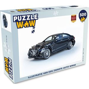 Puzzel Illustratie van een zwarte auto wrak - Legpuzzel - Puzzel 500 stukjes