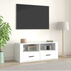 The Living Store Klassieke tv-kast - Hoge kwaliteit hout - Voldoende opbergruimte - Stevig blad - Wit - 100x35x40 cm