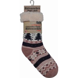 Kerstsokken - Happy dames huissokken - Extra Warm en zacht - Anti-Slip - Huttensocken Lila- one size