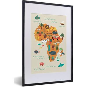 Wereldkaart Kinderen - Afrika - Oranje - Schoolplaat - Kinderkamer - 40x60 cm