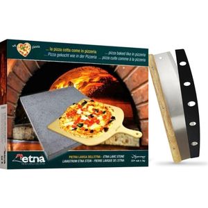 ETNA Pizza steen - Grote pizzasteen & pizzaschep - 30 cm x 38 cm - Inclusief pizzasnijder mes set