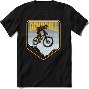 Downhill | TSK Studio Mountainbike kleding Sport T-Shirt | Lichtblauw - Geel | Heren / Dames | Perfect MTB Verjaardag Cadeau Shirt Maat M