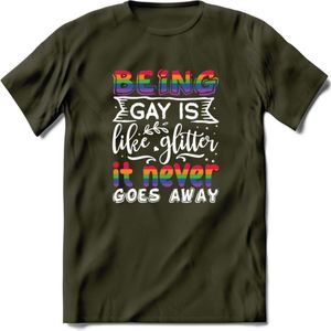 Gay Glitter | Pride T-Shirt | Grappig LHBTIQ+ / LGBTQ / Gay / Homo / Lesbi Cadeau Shirt | Dames - Heren - Unisex | Tshirt Kleding Kado | - Leger Groen - L
