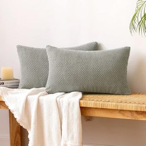 Riokem ® Corduroy Kussenhoes, Decoratieve Granulaat, Sofa Kussen, Decoratieve Kussenhoezen, Bank Kussenhoes, Sierkussenhoes, Decoratief Kussen voor Bank, Sofa, Woonkamer, Set van 2, 30 x 50 cm, Lichtgrijs