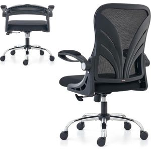 Ergonomische Bureaustoel Met Opvouwbare Rugleuning Computerbureaustoel Met Opklapbare Armleuningen Mesh Lendensteun en Kantelfunctie Grote en Hoge Bureaustoel Zwart