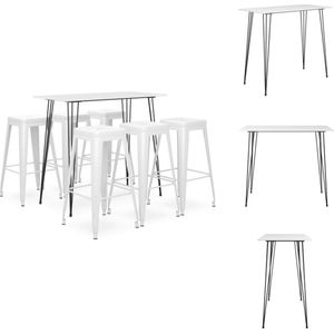 vidaXL Bartafelset - Wit - MDF en metaal - 120x60x105 cm - Stapelbaar - Set tafel en stoelen