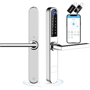 Vingerafdruk Slim Deurslot met Touchscreen Toetsenbord en Kaartsleutels - Smart Lock voor Aluminium Deur - Zilver