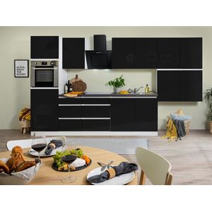 Goedkope keuken 370  cm - complete keuken met apparatuur Lorena  - Wit/Zwart - soft close - keramische kookplaat  - afzuigkap - oven  - spoelbak