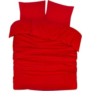 DoubleDry Dekbedovertrek Flanel 100% Zacht Katoen - Tweepersoons 200x200/220 cm + 2 Kussenslopen - Ademend & Huidvriendelijk - Fel Rood