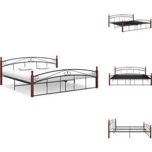vidaXL Bed Bedframe - 210 x 207 x 90 cm - Gepoedercoat metaal en massief eikenhout - Bed