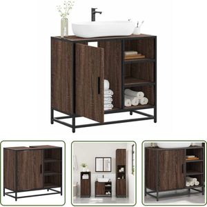 The Living Store Wastafelkast 65x33x60 cm bewerkt hout bruin eikenkleur - Wastafelkast - Badkamerspiegel - Badkamerinrichting - Vintage Badkamer - Industrieel Design