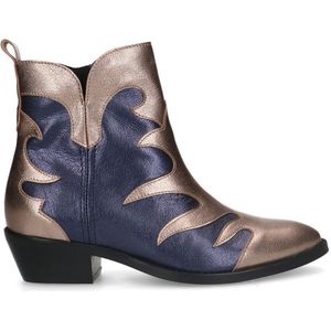 Manfield - Dames - Blauwe leren cowboy laarzen met metallic details - Maat 40