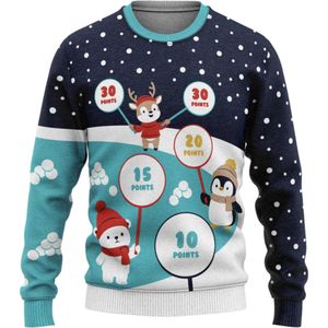 JAP Christmas Interactieve Kersttrui (maat 3XL) - 100% Gerecycled - Kriebelt niet - Kerstcadeau volwassenen - Foute Kersttrui dames en heren XXXL - Bal werpen (Inclusief 4 ballen) - Blauw