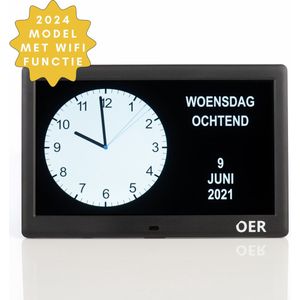 OER Dementieklok – Extra Groot Scherm (10 inch) – Kalenderklok voor Dementie – Digitale en Analoge Weergave – Automatisch van Zomer naar Wintertijd Dankzij Wifi – Duidelijke Weergave van Tijd, Datum, Dag(deel) – Diverse (Medicijn) Alarmen – Zwart