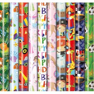 Assortiment luxe cadeaupapier inpakpapier voor kinderen 6 - 200 x 70 cm - 10 rollen