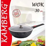 Kamberg Wokpan Inductie - Ø 30 cm - Zwart Marmer - met Deksel – alle warmtebronnen