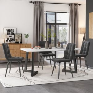 Sweiko 117cm Eettafel met 4-stoelen set, rechthoekige eettafel moderne keuken tafel set, eetkamer stoel donkergrijs fluweel keuken stoel, zwarte tafelpoten