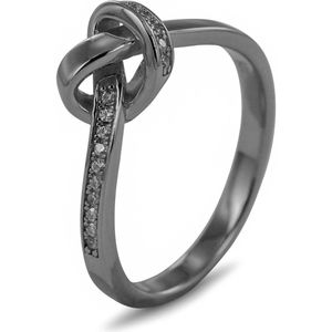 Silventi 9SIL-21866 Zilveren Ring - Dames - Knoop - 6,7 x 8,2 mm - Zirkonia - Maat 54 - Rhodium - Zilver
