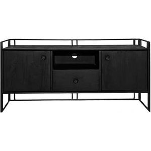 Wandmeubel  - tv-meubel - stoer - zwart hout  - 122 cm breed  -  H60cm