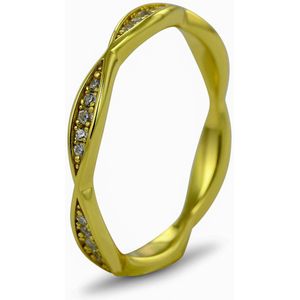 Silventi 9SIL-21863 Zilveren Ring - Dames - Zirkonia - Rondom Gezet - 2,5 mm Breed - Maat 54 - Zilver - Gold Plated (Verguld/Goud op Zilver)