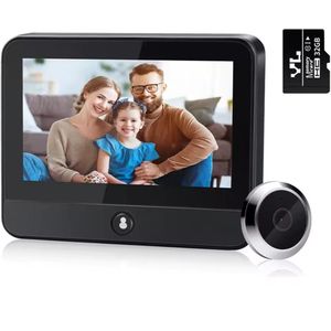 Digitalewarenhuis® Digitale Deurspion - Slimme Draadloze Video Deurbel met camera - Inclusief draadloze gong en 32GB SD-Kaart - 1080P Full HD - Wifi deurbel - grijs/zwart