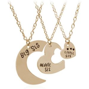 Bixorp Friends BFF Ketting voor 3 met Goudkleurig Hartje in Drie Delen - Vriendschapsketting Meisjes - Best Friends Ketting Vriendschap Cadeau voor Drie - Sisters Ketting