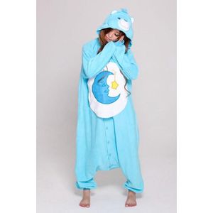 KIMU Onesie Blauwe Troetelbeer Pak - Maat 128-134 - Troetelberenpak Beer Kostuum Bedtime Maan Ster - Berenpak Huispak Pyjama Meisje Jongen Festival