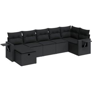 vidaXL - 7-delige - Loungeset - met - kussens - poly - rattan - zwart
