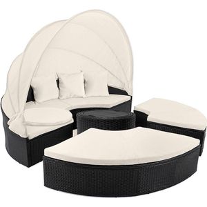 Casaria Polyrattan Zonne-Eiland Ø185cm – Incl. Kussens - Zwart Crème