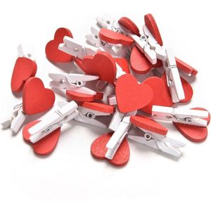 Houten rode hartjes op knijper - 40 x wasknijper met rood hart - Hang kaarten/foto's etc op