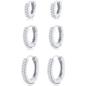 Elli PREMIUM Dames Oorbellen Dames Oorringen Elegant Set van 3 met Zirkonia Kristallen in 925 Sterling Zilver gerhodineerd