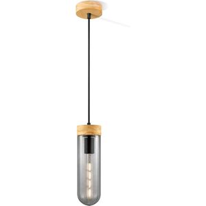 Home Sweet Home - Moderne Hanglamp Capri - hanglamp gemaakt van Glas en Hout - Rook - 10/10/138cm - Dekra getest - geschikt voor E27 LED lichtbron