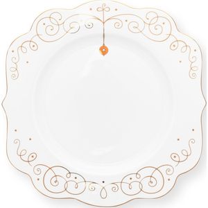 Pip Studio Royal winter white - gebaksbord ⌀17cm Wit Porselein Gouden Krullen Kerstservies van Pip Studio