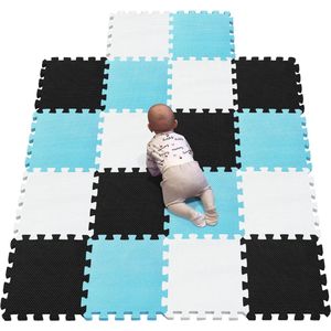 Puzzel-speelmat voor baby's en peuters, antislip vloermat van EVA-schuim wit zwart blauw