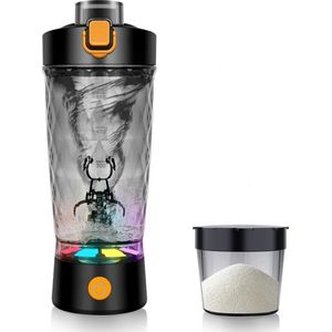 Kraftverdia™ - Shakebeker met poeder compartiment - Shakebeker Elektrisch - Proteïne Shaker - 650 ml - Eiwit Mixer-Schudder - USB oplaadbaar - voor Proteïnepoeder en Milkshake - BPA-vrij - met 7-kleuren LED-licht - Zwart
