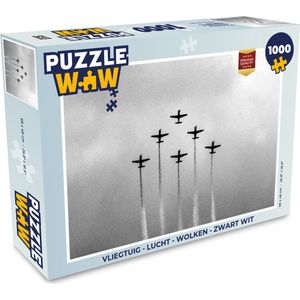 Puzzel Vintage - Vliegtuig - Lucht - Wolken - Zwart wit - Legpuzzel - Puzzel 1000 stukjes volwassenen