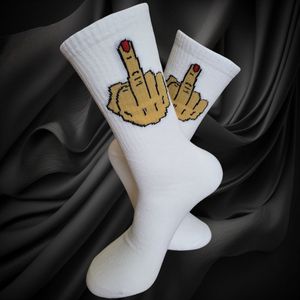Sportsokken - Middelvinger Sokken - leuke sokken - vrolijke rode sokken - heren dames witte sokken - tennis sokken - sport sokken - valentijns cadeau - sokken met tekst - aparte sokken - grappige sokken - Socks waar je Happy van wordt - maat 37-44