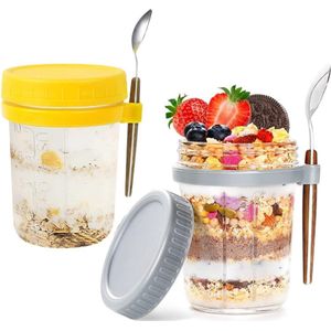 Overnight oats potjes - Muesli beker - Mason jar - Overnight oats - Havermout - 2 stuks - Must have voor jouw ontbijt!