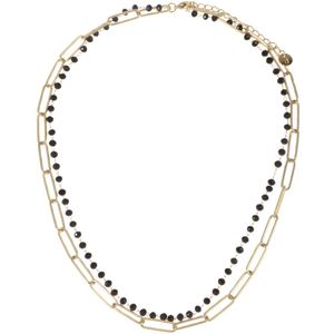 The Jewellery Club - Momo double necklace gold - Ketting - Dames ketting - Dubbele ketting - Schakel ketting - Kralen ketting - Stainless steel - Goud - Zwart - 38 cm