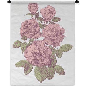 Wandkleed Vintage Bloemen - Vintage illustratie van roze rozen Wandkleed katoen 120x160 cm - Wandtapijt met foto XXL / Groot formaat!