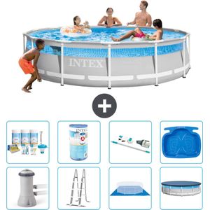 Intex Rond Prism Frame Clearview Zwembad - 427 x 107 cm - Inclusief Pomp - Ladder - Grondzeil - Afdekzeil Onderhoudspakket - Filter - Stofzuiger - Voetenbad