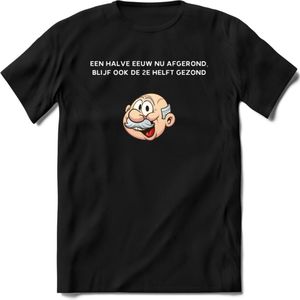 Een halve eeuw nu afgerond T-Shirt | Grappig Abraham 50 Jaar Verjaardag Kleding Cadeau | Dames – Heren - Zwart - XL