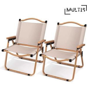 Multis Campingstoelen - Kampeerstoel - Tuinstoelen - Klapstoel - Strandstoel - Inklapbaar - Set van 2 - Lichtgewicht - Beige