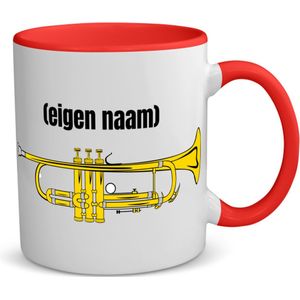 Akyol - trompet met eigen naam koffiemok - theemok - rood - Trompet - muziek liefhebbers - mok met eigen naam - iemand die houdt van trompetten - verjaardag - cadeau - kado - geschenk - 350 ML inhoud