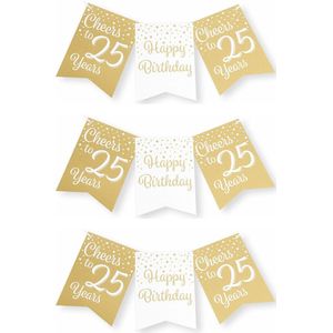 Paperdreams verjaardag vlaggenlijn 25 jaar - 3x - wit/goud - 600 cm