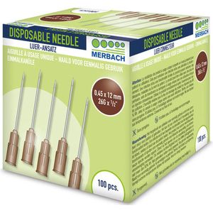 Merbach Injectienaalden 26 G x 1/2 - 13mm bruin - 3 x 100 stuks voordeelverpakking